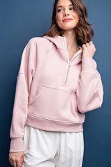 French Terry Cropped Quarter Zip Hoodie Jacket