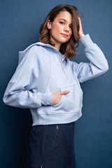 French Terry Cropped Quarter Zip Hoodie Jacket