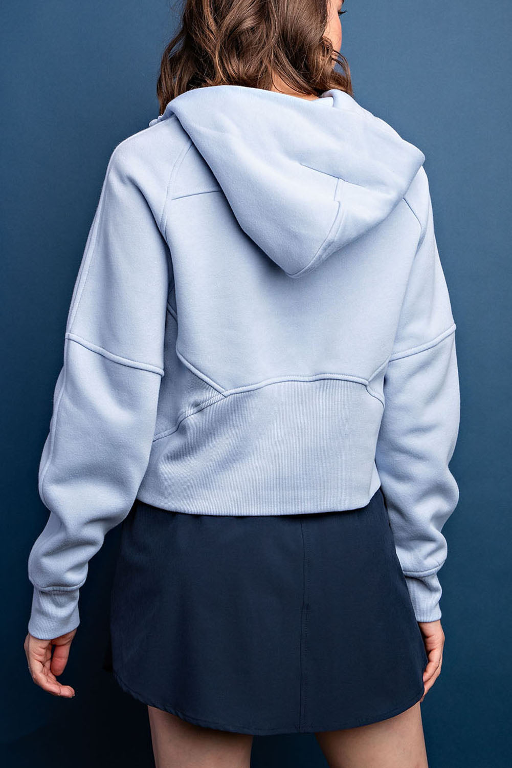 French Terry Cropped Quarter Zip Hoodie Jacket