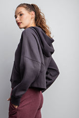 French Terry Cropped Quarter Zip Hoodie Jacket