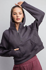 French Terry Cropped Quarter Zip Hoodie Jacket