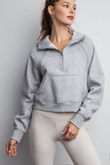 French Terry Cropped Quarter Zip Hoodie Jacket