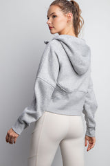 French Terry Cropped Quarter Zip Hoodie Jacket