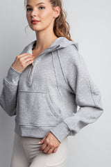 French Terry Cropped Quarter Zip Hoodie Jacket