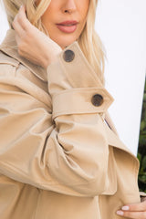 Solid Cropped Trench Coat with Broad Lapels