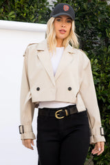 Solid Cropped Trench Coat with Narrow Lapels