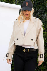 Solid Cropped Trench Coat with Narrow Lapels