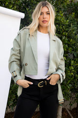 Solid Cropped Trench Coat with Narrow Lapels