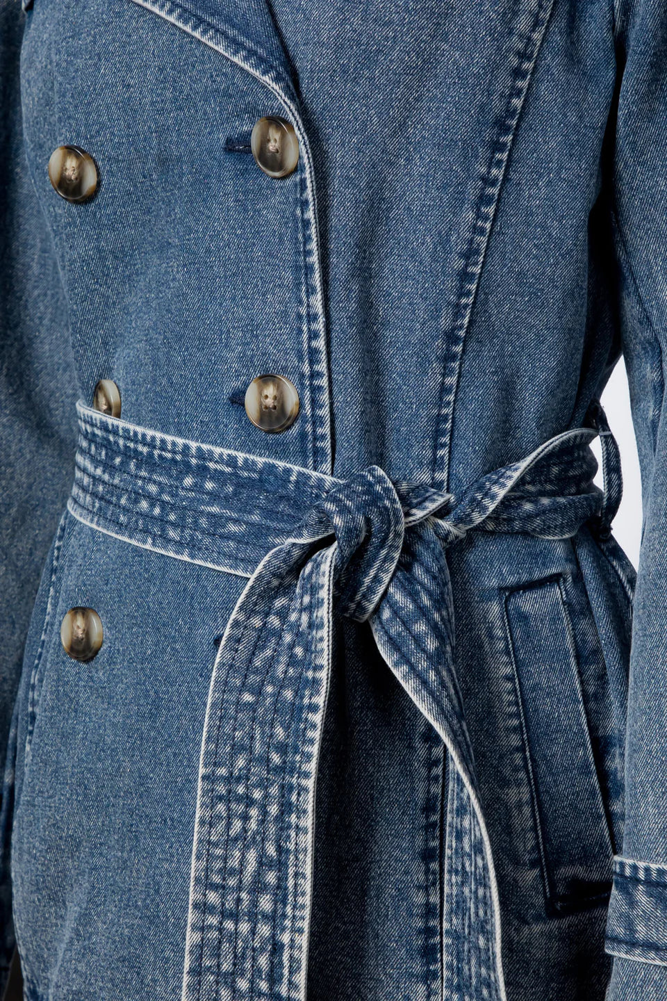 Washed Denim Short Trench Jacket