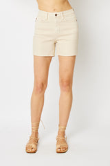 High-Waisted Garment Dyed Pocket Embroidery Shorts