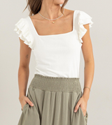 Love Situation Square Neck Jersey Ruffled Top