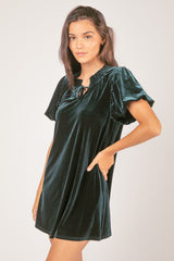 Puff Sleeve Velvet Holiday Mini Dress