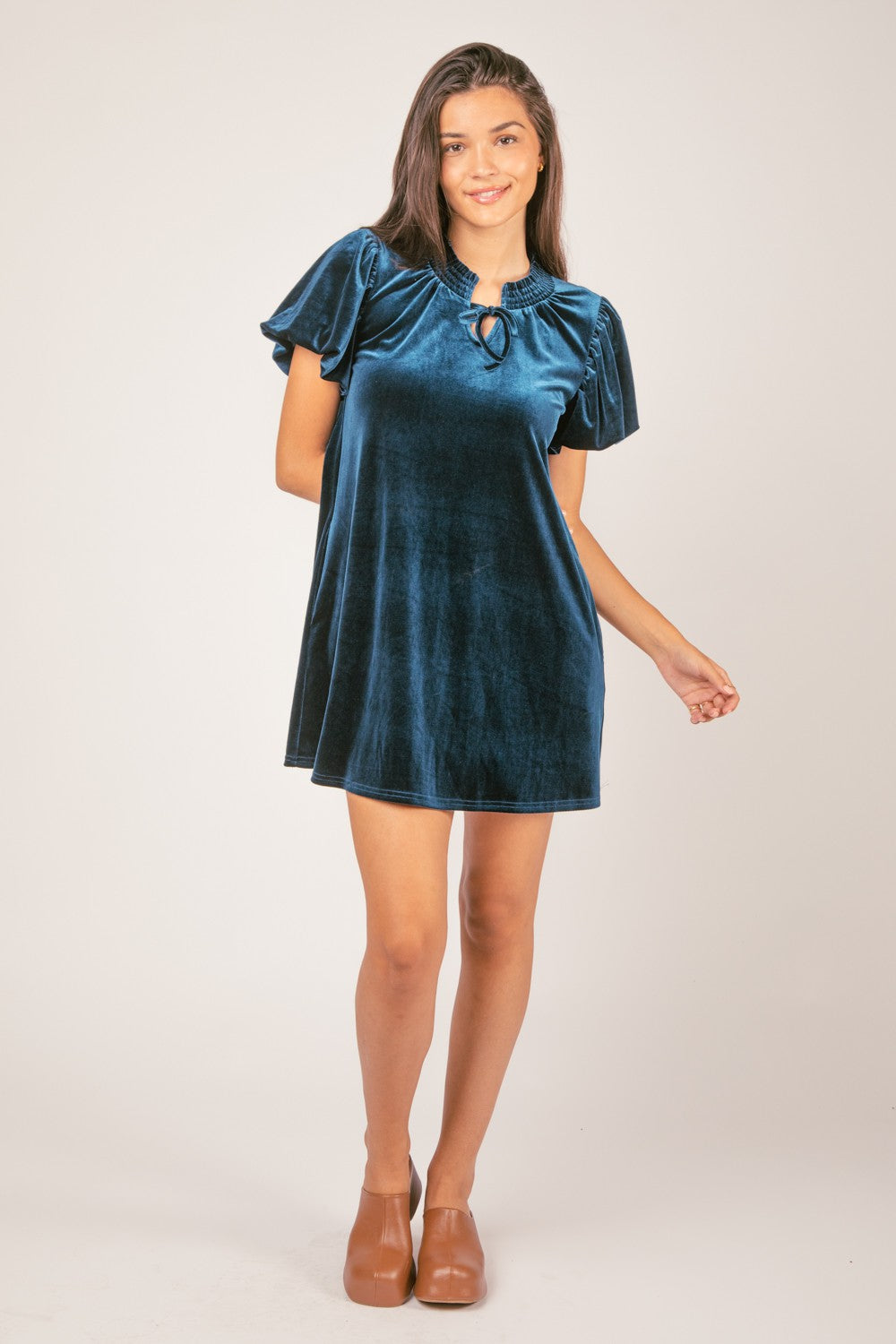 Puff Sleeve Velvet Holiday Mini Dress