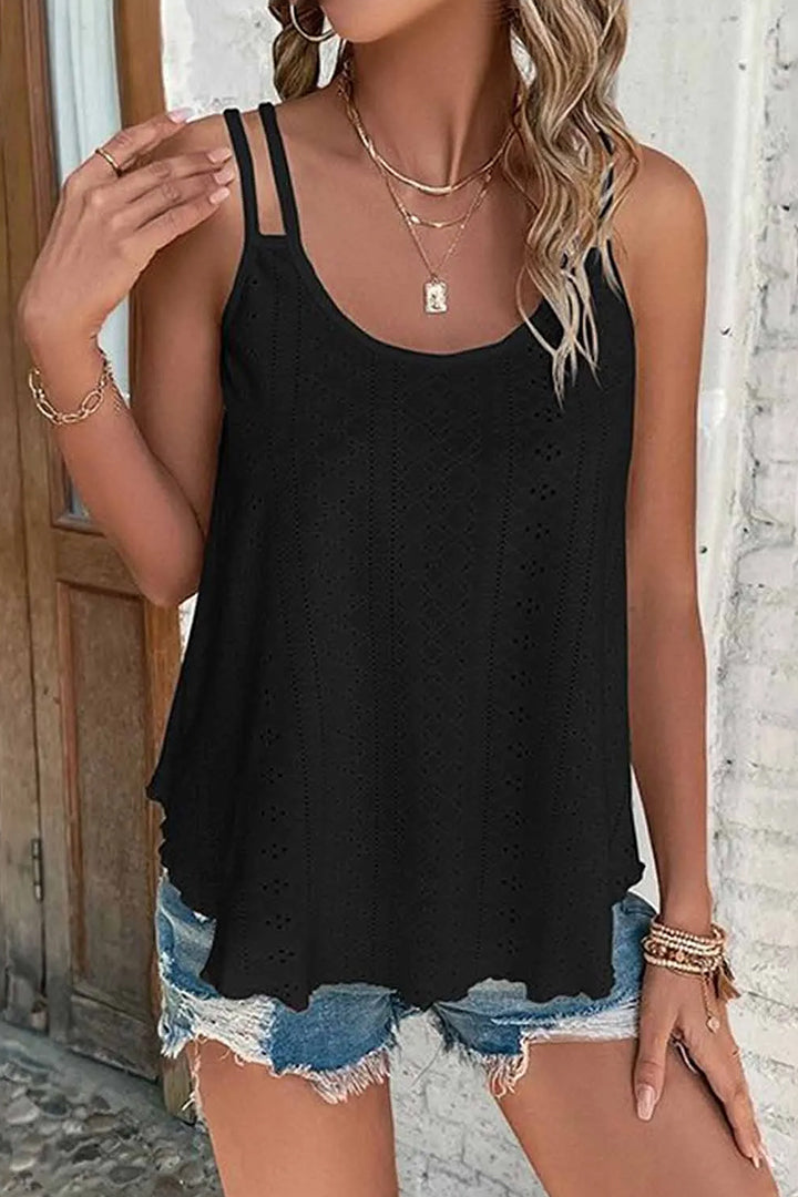 Eyelet Strappy Scoop-Neck Tank Top