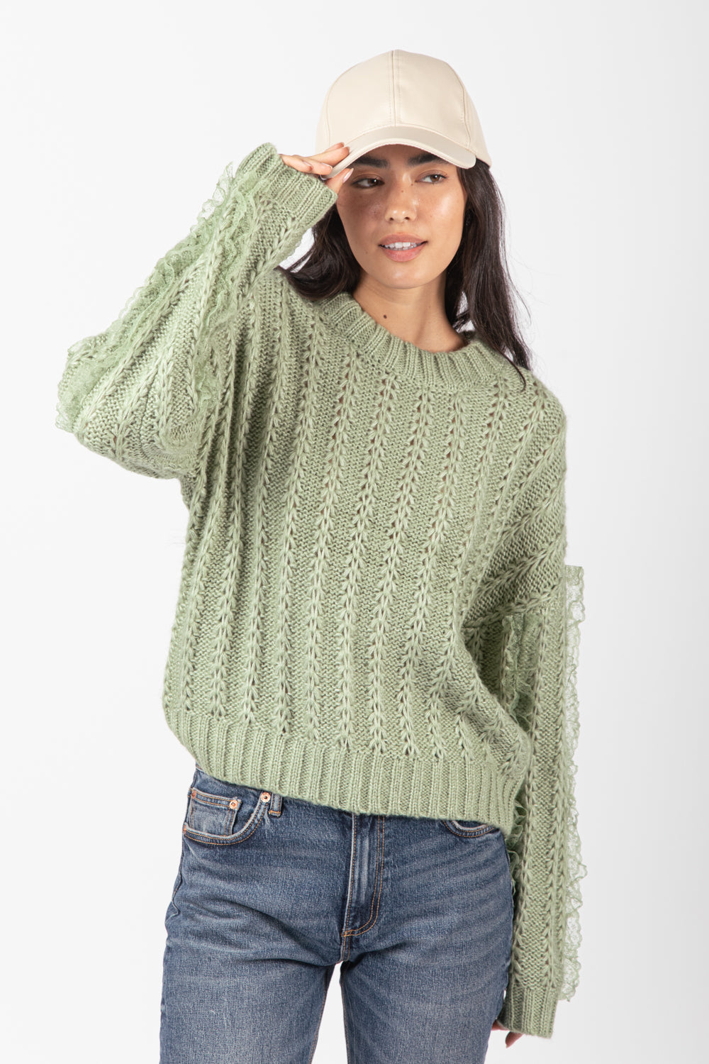 Plus Size Lace Trim Oversized Knit Sweater Top