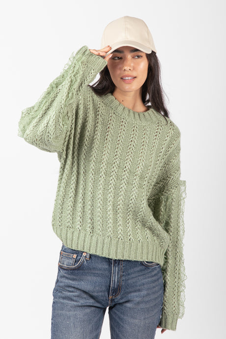 Plus Size Lace Trim Oversized Knit Sweater Top