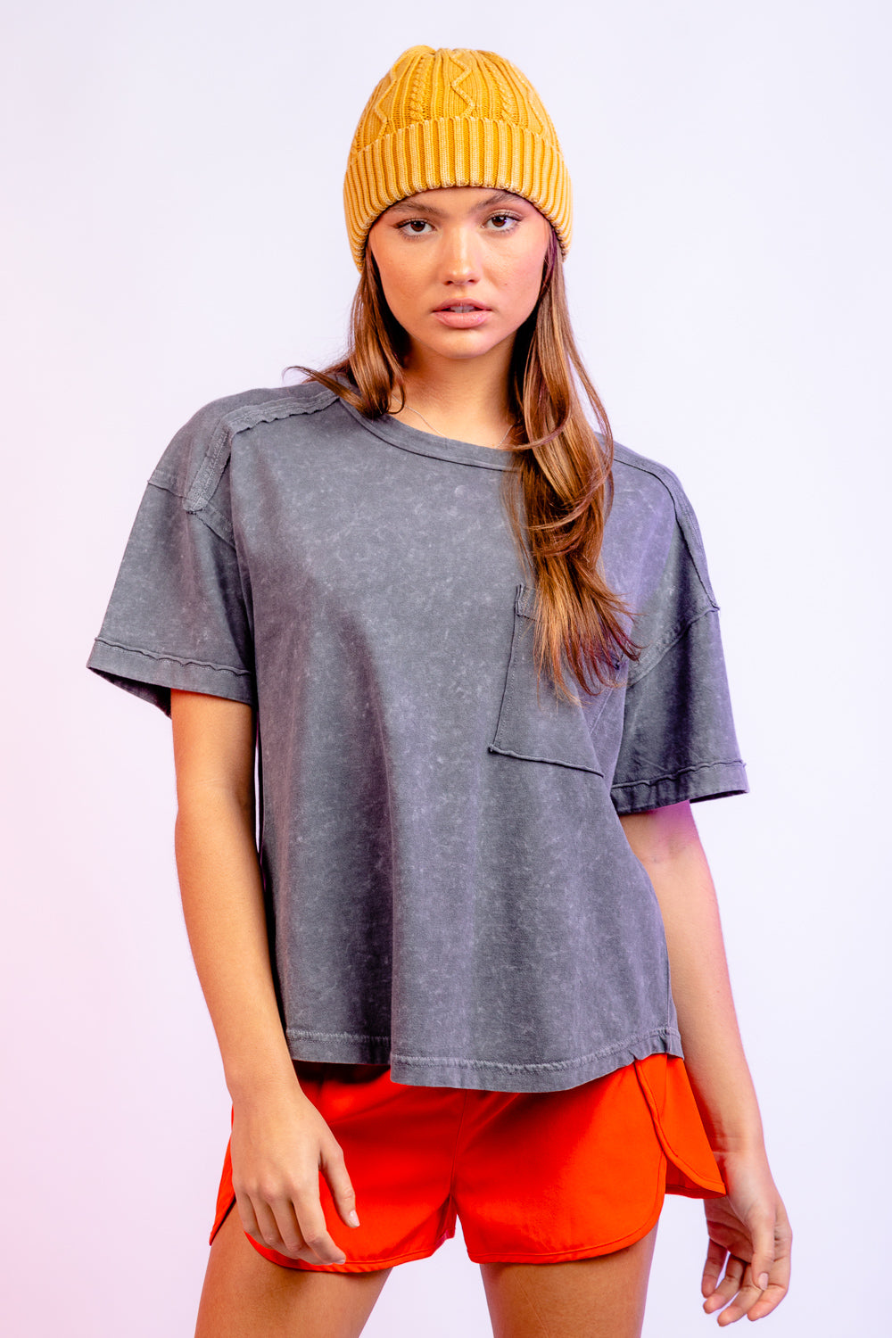 Short Sleeve Washed Knit Pocket Tee