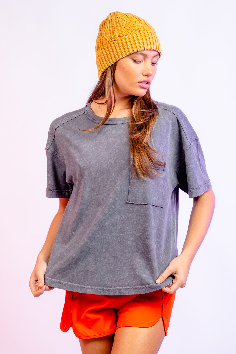 Short Sleeve Washed Knit Pocket Tee