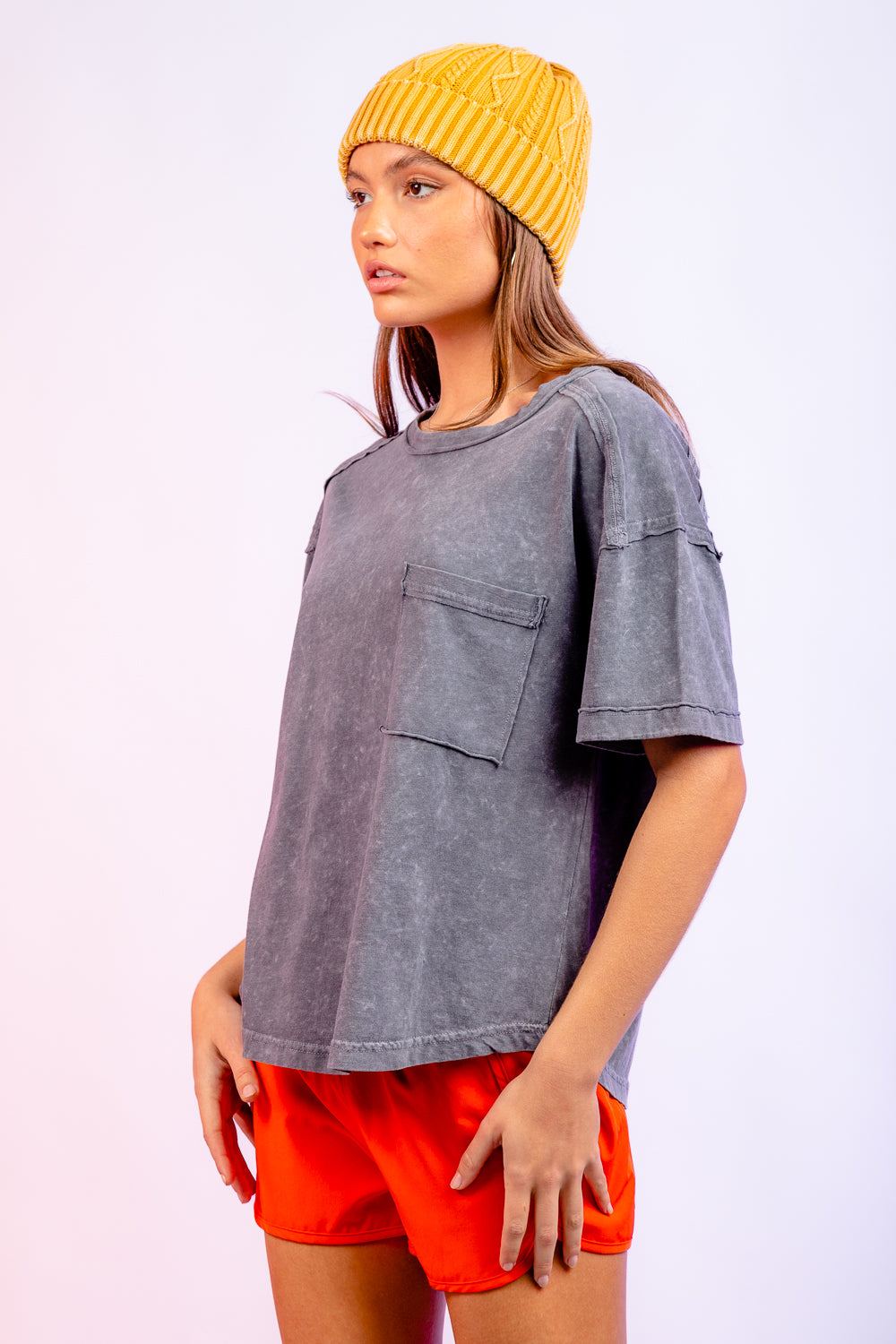 Short Sleeve Washed Knit Pocket Tee