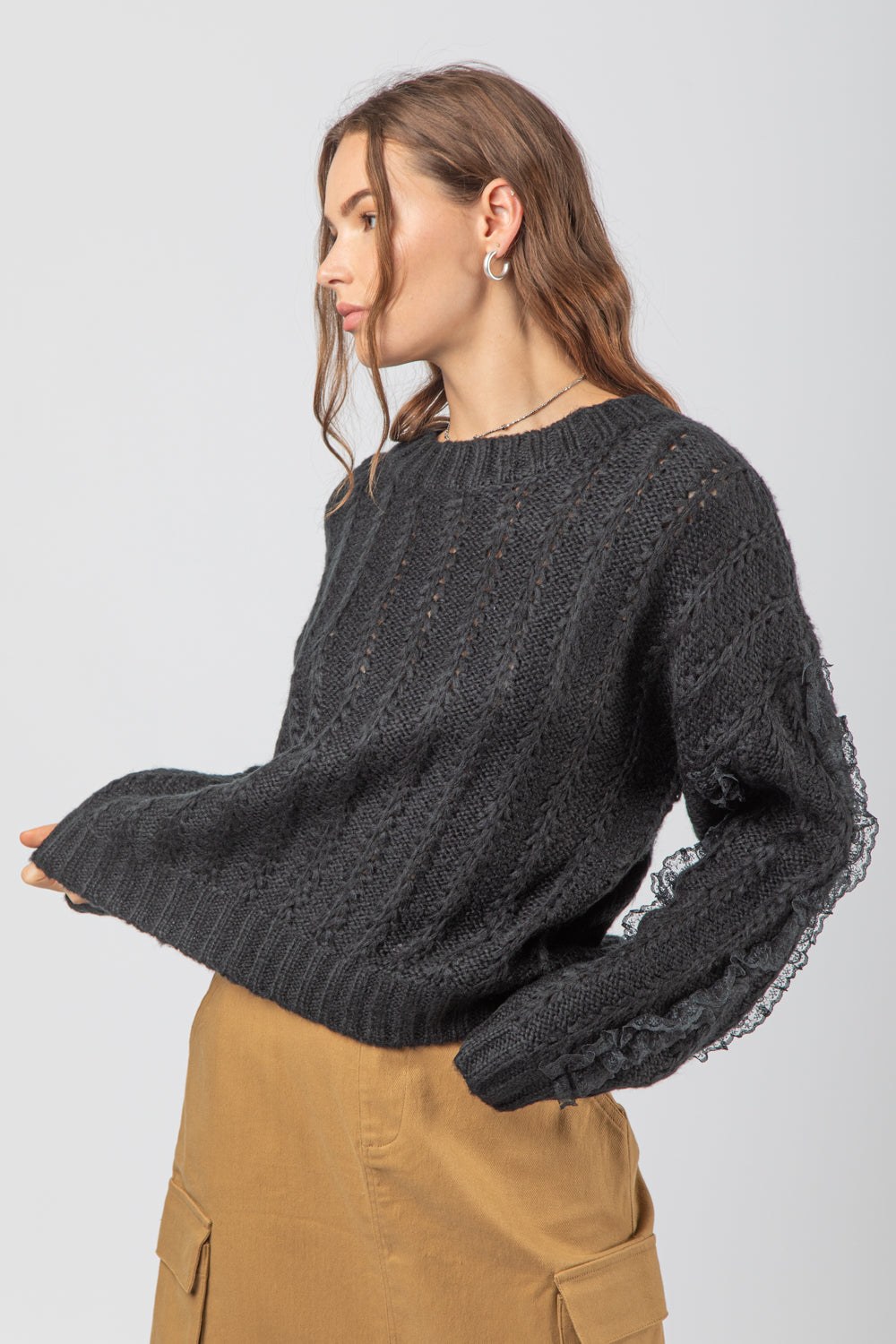 Plus Size Lace Trim Oversized Knit Sweater Top