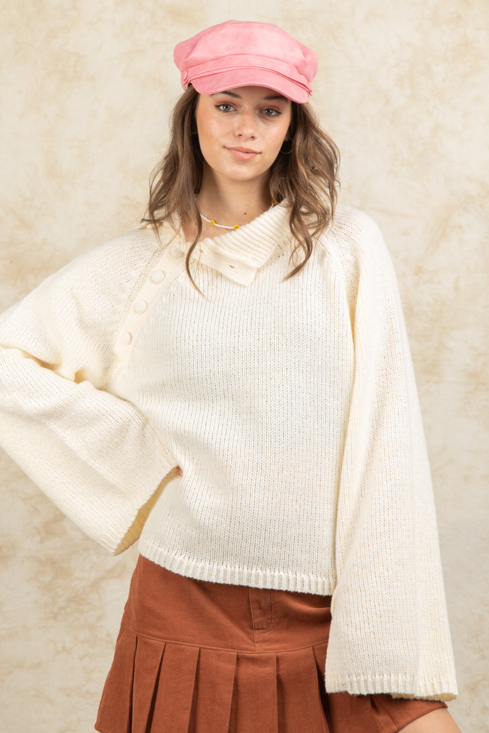 High Neck Side Opening Sweater Top