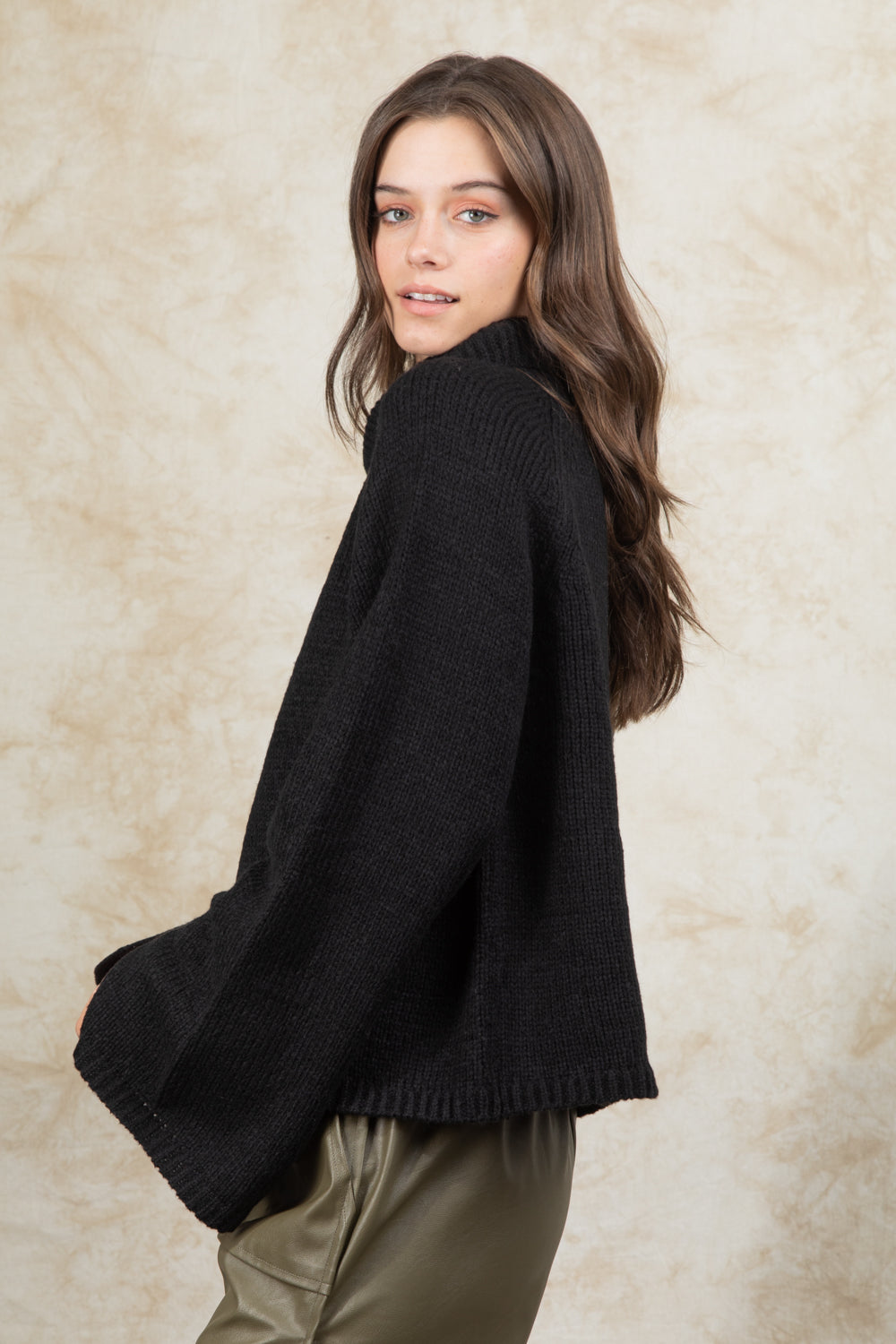 High Neck Side Opening Sweater Top