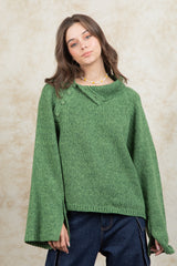 High Neck Side Opening Sweater Top