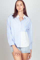 Plus Size Color Block Stripe Woven Shirts Top