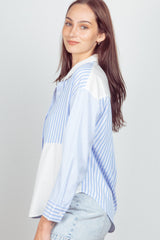 Plus Size Color Block Stripe Woven Shirts Top