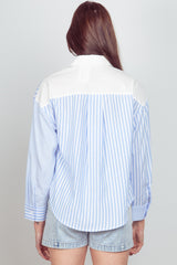 Plus Size Color Block Stripe Woven Shirts Top