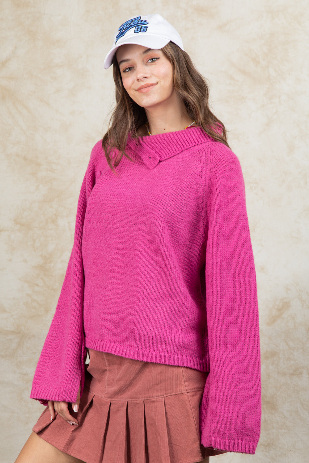 High Neck Side Opening Sweater Top