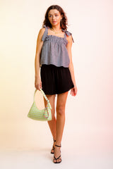 Sleeveless Woven Plaid Gathered Babydoll Top