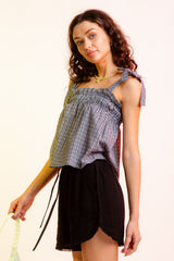 Sleeveless Woven Plaid Gathered Babydoll Top