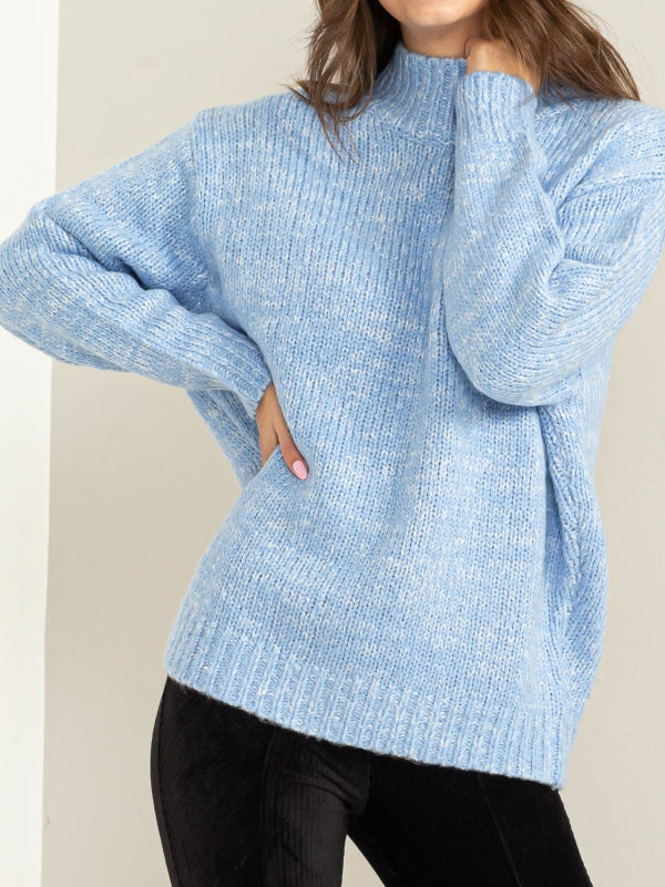 Comfy Gal High Neck Two-Tone Sweater Pullover