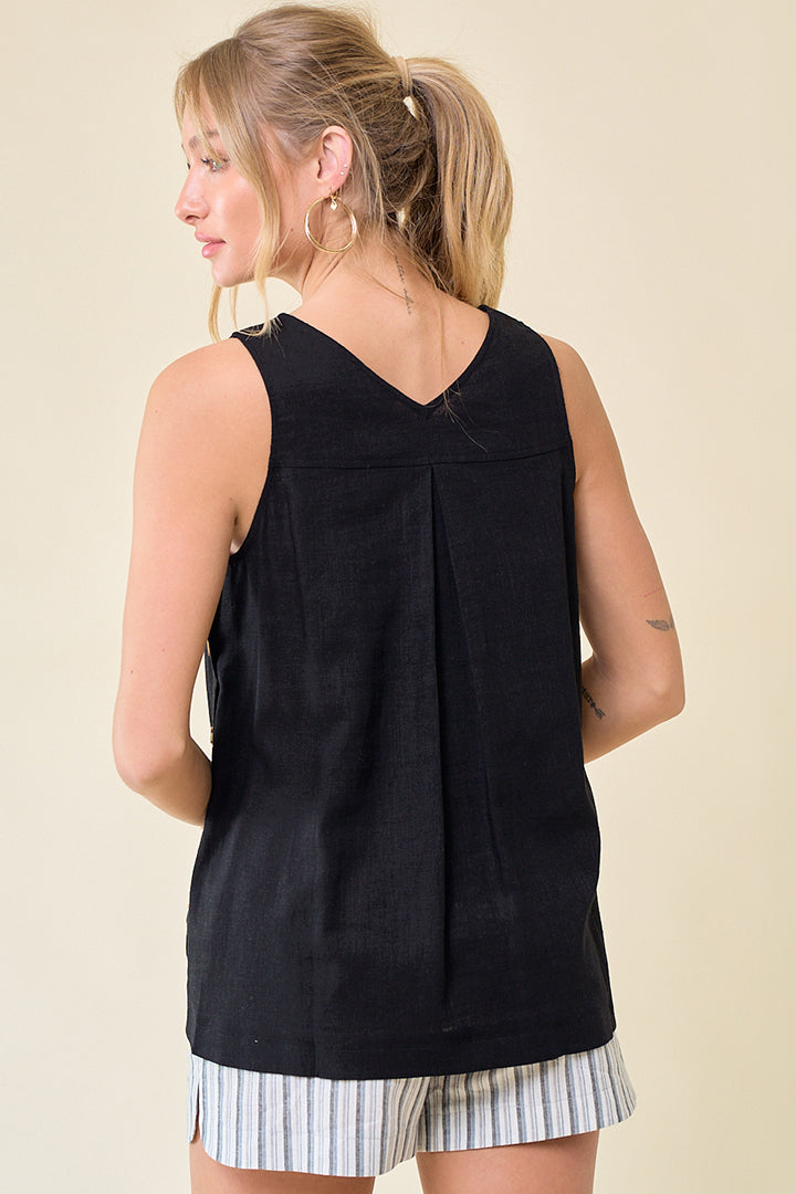 Double V-Neck Top with Side Placket