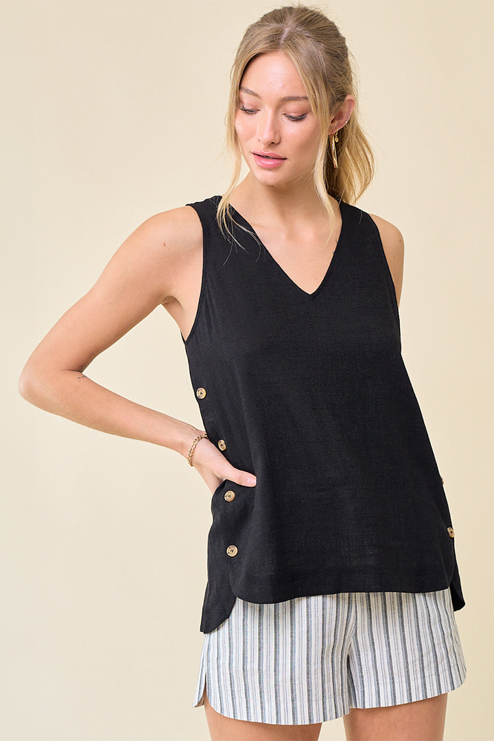 Double V-Neck Top with Side Placket