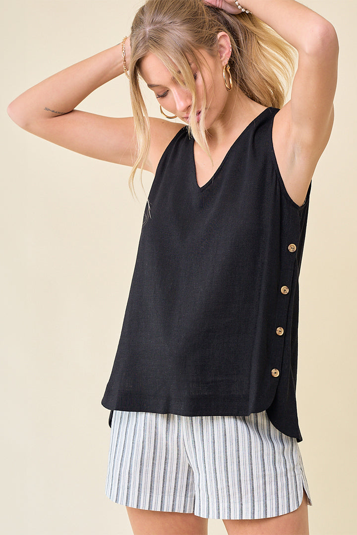 Double V-Neck Top with Side Placket