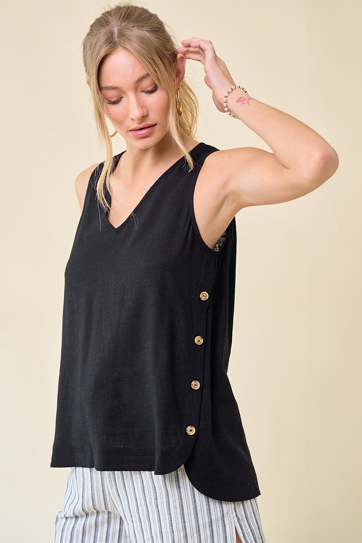 Double V-Neck Top with Side Placket