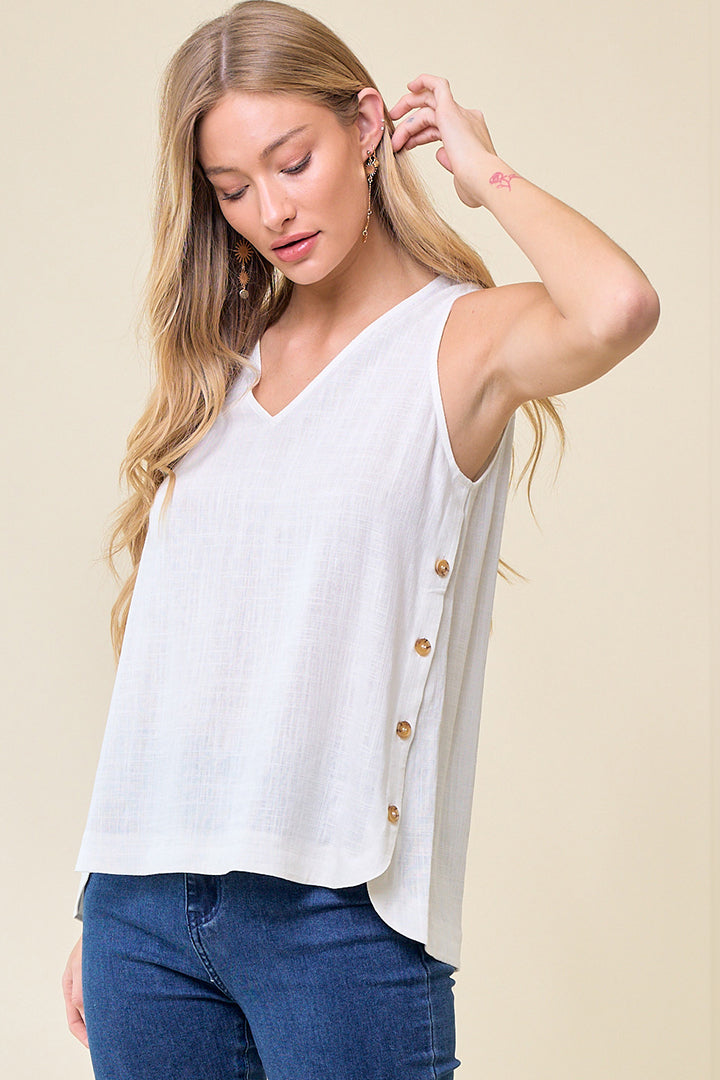 Double V-Neck Top with Side Placket