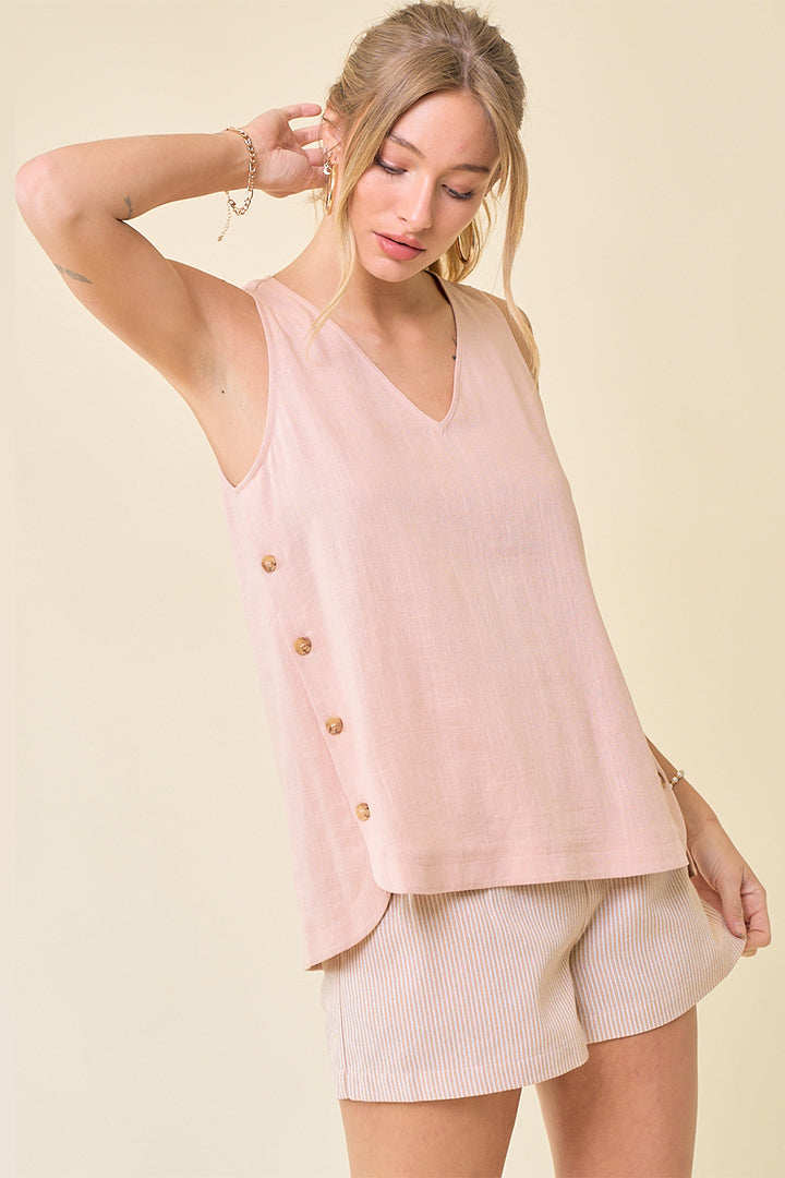 Double V-Neck Top with Side Placket