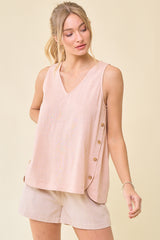 Double V-Neck Top with Side Placket