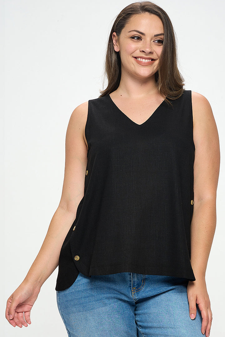 Double V-Neck Top with Side Placket