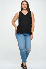 Double V-Neck Top with Side Placket