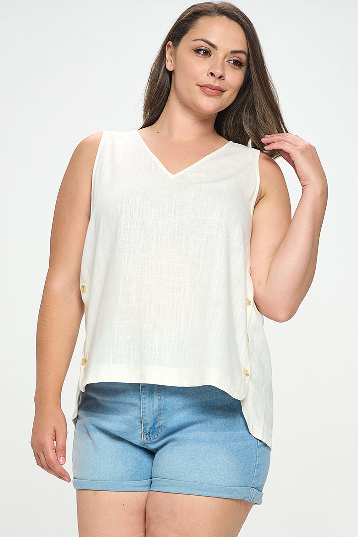 Double V-Neck Top with Side Placket