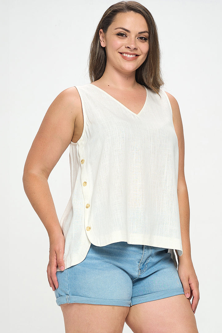 Double V-Neck Top with Side Placket