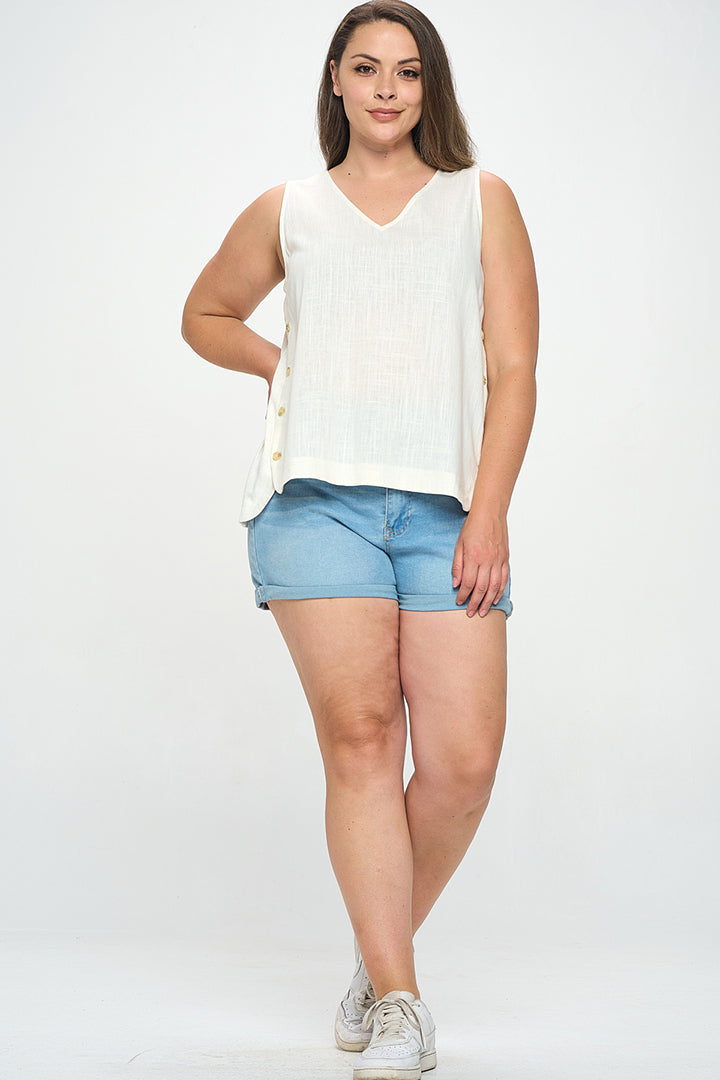 Double V-Neck Top with Side Placket