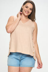 Double V-Neck Top with Side Placket