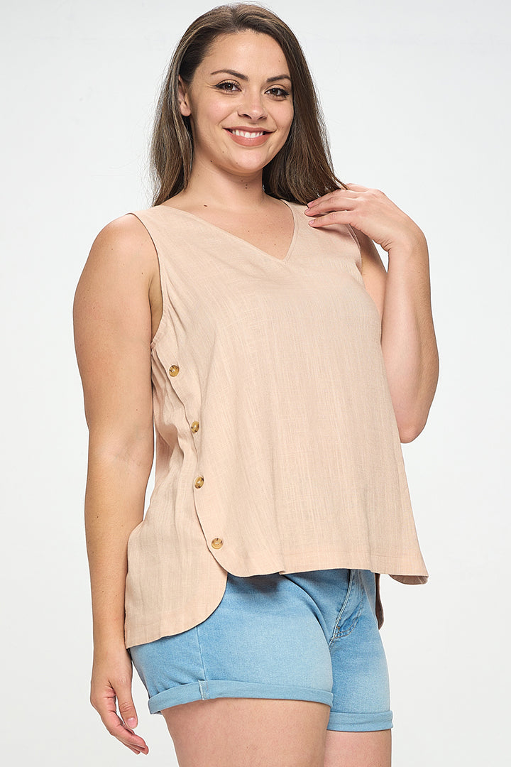 Double V-Neck Top with Side Placket