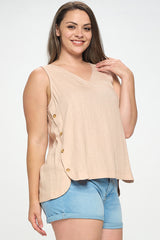 Double V-Neck Top with Side Placket