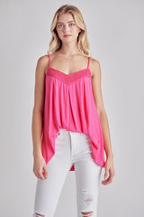 V-Neckline Lace Pleated Cami Top